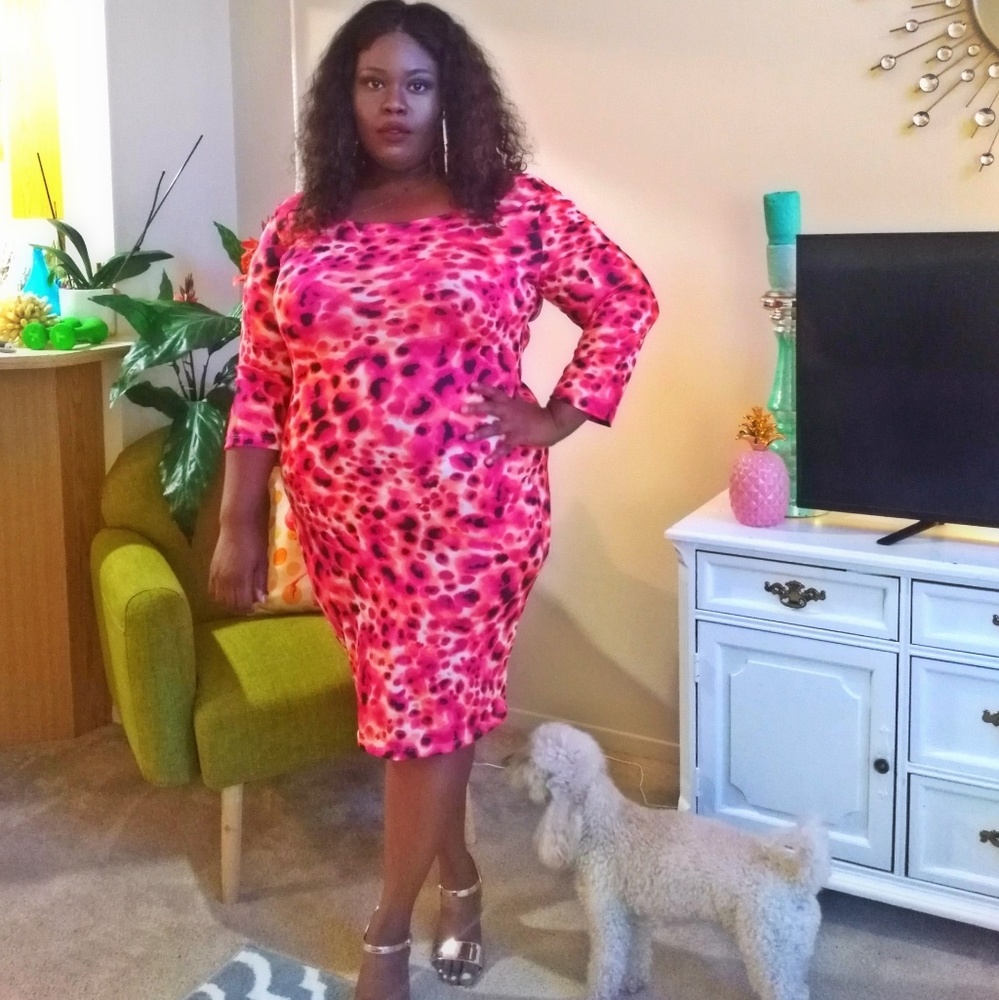 GS Loves Me Neon Animal Print Body-Con Dress